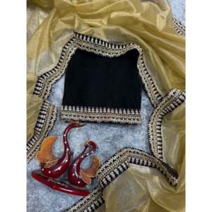 Sari de diseñador para mujer con hermosa secuencia y trabajo de bordado Dori con un borde de encaje de terciopelo - Product Image 2