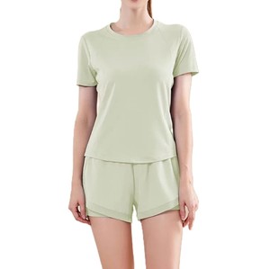 Women's Two Piece Shorts Set Lightweight Cotton Solid Embroidered Breathable Quick Dry Regular Fit Casual Streetwear Summer - Product Image 2