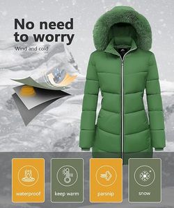 Women's Lightweight <b>Packable</b> Hooded Winter Quilted Puffer <b>Jacket</b> Detachable Sleeves Hat Zipper Closure Water Resistant Fur Wool - Product Image 4