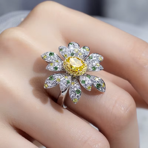 18K Gold Jewelry 0.81CT Oval Cut Lab Grown Diamond Yellow Fine Gemstone Flower Engagement Ring - Product Image 4