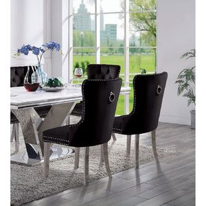 Set di 2 Sedie da Pranzo Contemporanee con Schienale Alto in Flanella, Sedie Laterali Imbottite Nere con Bottoni Trapuntati - Product Image 4