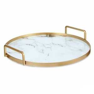 Modern Rectangle White Marble Pattern Serving Tray <b>Gold</b> Metal Wire <b>Frame</b> Handles Luxury Vanity Jewelry Organizer Platter Food - Product Image 2