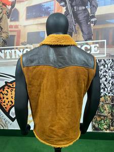 <b>Men's</b> Suede Vest with Sherpa <b>Shearling</b> Collar Winter Warm Sleeveless <b>Jacket</b> OEM Cotton Lining - Product Image 3