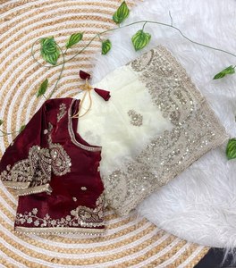 <b>Saree</b> with Heavy Sequence Border All Over Butti Embroidery Paired Fully <b>Stitched</b> Fancy Tassel Latkan for Satin Traditional - Product Image 1