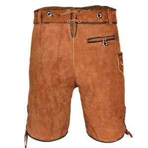 Shorts Bermuda Homme Marron en Lederhosen à Motif Uni, Taille Haute, Style Décontracté, Fait Main, en Polyester Tissé Respirant, Logo Avant - Product Image 2