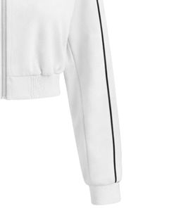 Chaqueta deportiva corta blanca para mujer con cremallera, para gimnasio y fitness, con ribetes negros en contraste, proveedor OEM. - Product Image 6