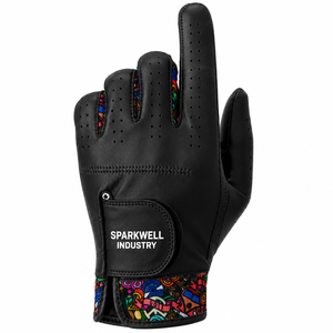 Guante de Golf de Cuero Genuino SPARKWELL INDUSTRY SI-AW-005 Blanco Transpirable con Cierre de Velcro Unisex con Patrón Colorido para Mano Derecha - Product Image 5
