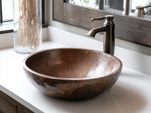 Lavabo en cuivre fait main, rond, style contemporain, durable, en métal, 45 cm, pour comptoir de salle de bain - Product Image 3