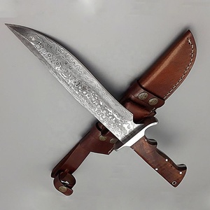Couteau Bowie personnalisé fait main avec manche en bois de Damas, lame pleine longueur, étui en cuir, pour la chasse, le camping et la survie - Product Image 5