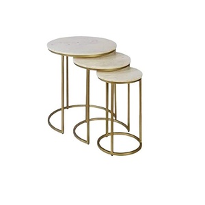 Space Saving Metal Nesting <b>Table</b> With Marble Top Stack Design Ideal For <b>Small</b> Homes Offices Stylish Furniture - Product Image 1