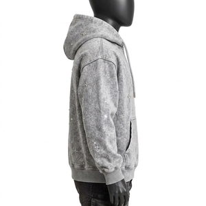 Sweat à capuche tendance orné de strass avec élégantes embellissements en cristal, doublure en polaire douce, silhouette décontractée et design confortable pour - Product Image 4