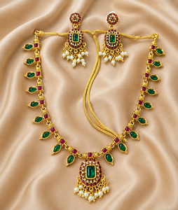 Conjunto de Collar y Pendientes de Latón Chapado en Oro de Primera Calidad con Circonitas, Joyería Étnica Tradicional para Mujer, Regalo de Boda o Compromiso - Product Image 1