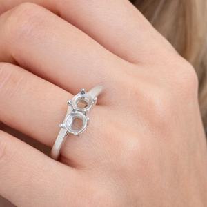925 Sterling Silver Two Round 8mm Stone Ring Setting Double Stone Semi Mount Engagement <b>Wedding</b> Anniversaryt Best Gift Ring - Product Image 1