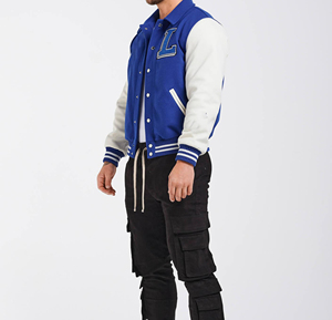 2026 Custom Embroidered Baseball Letterman <b>Leather</b> Sleeve <b>Jacket</b> for Men Hot Selling Stand Collar Canvas <b>Jacket</b> for <b>Winter</b> - Product Image 5