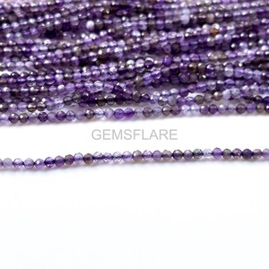 Cuentas redondas microfacetadas de amatista natural de 2 mm, cuentas de amatista para la fabricación de joyas, piedras preciosas sueltas facetadas con corte de diamante al por mayor. - Product Image 6