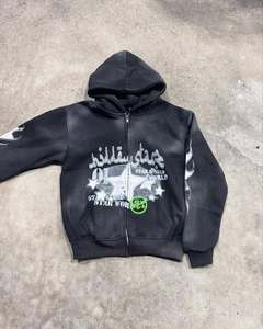 Sweat à capuche en molleton noir personnalisé 500 g/m² avec strass et broderie 3D pour homme - Product Image 2