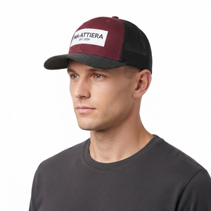 Casquette de baseball pour homme, bordeaux et noir, style trucker, dos en maille, fermeture snapback, patch personnalisé, streetwear décontracté - Product Image 2
