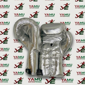 Guantes de Boxeo de Cuero Vacuno Genuino Plateado Metálico al por Mayor con Cordones, OEM, Profesionales para Entrenamiento y Sparring, con Absorción de Humedad, Completos - Product Image 2