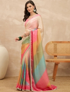 Sari de satén con estampado digital Bollywood para mujer KV con blusa sin coser (multicolor) - Product Image 6