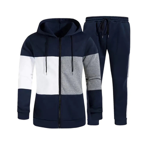 Chándal con Capucha para Hombre, Diseño Color Block, Cierre Completo, Ropa Deportiva Casual, Poliéster y Algodón, para Otoño, Corte Regular, Bolsillos Laterales - Product Image 1