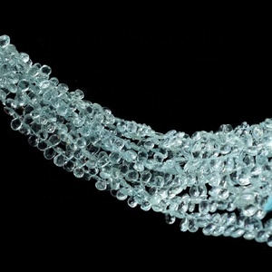 Perles de pierres précieuses en aquamarine facettées en forme de poire 3*5-4-6mm, brin de pierres précieuses briolette, 7 pouces, naturelles, percées en haut, trou de 0,40 mm pour la fabrication de bijoux - Product Image 1