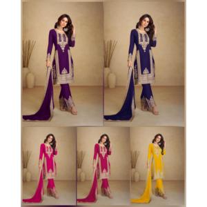 Ensemble Kurti Pant 3 pièces 
 
 5 paires de kurtis en tissu de soie chinon brodés de couleurs différentes, attrayants pour les fêtes, avec une coupe régulière - Product Image 5