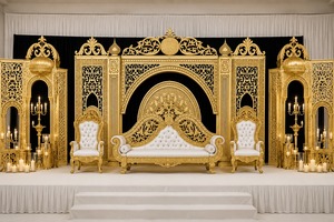 Arche de réception moderne de luxe en bois 3D, cadres de fond 3D superposés, arche de mariage 3D en bois - Product Image 3