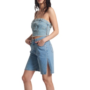 Conjunto de Shorts de Mezclilla sin Tirantes para Mujer, Estilo Urbano, Sexy, Casual, Transpirable, Color Personalizado, para Club Nocturno - Product Image 4