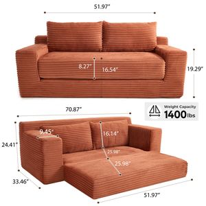 Sofá Cama Compacto de Terciopelo, Diseño Convertible 2 en 1, Espuma Viscoelástica y Estructura de Acero, Pequeño, Sin Necesidad de Ensamblaje - Product Image 3