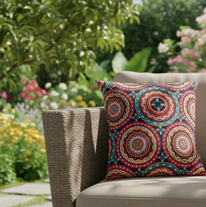 Housse de coussin à motif médaillon ethnique traditionnel, avec des motifs géométriques culturels vibrants, qualité d'exportation supérieure 18X18 - Product Image 1