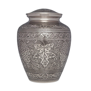 Urne funéraire artisanale en laiton pour cendres humaines, bleu nuit, avec gravure soleil et lune célestes, pour commémoration funéraire - Product Image 6