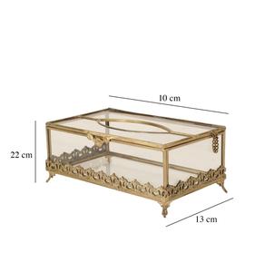 Boîte à mouchoirs vintage en métal avec couvercle en verre et design de cadre doré orné - Product Image 3