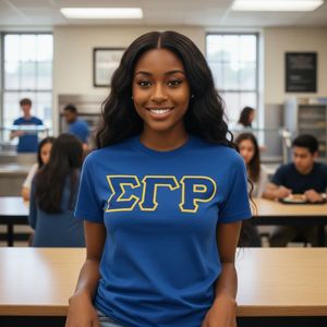 Camiseta de Sarga Azul con Letras de la Hermandad Griega Sigma Gamma Rho para Mujer, Envío en 2 Días, Manga Corta, Cuello Redondo, Ropa Universitaria Personalizada - Product Image 2