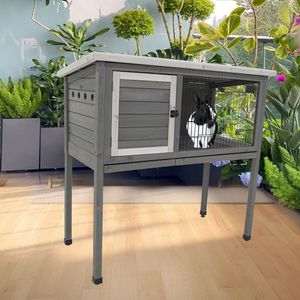 Conejera gris de 48 ", bandeja de techo extraíble, puerta con cerradura, gallinero, pequeñas casas de animales para conejillo de indias, muebles para mascotas de interior - Product Image 3
