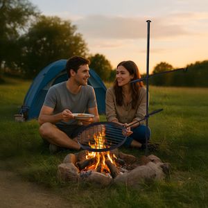 Griglia Girevole Portatile per Falò con Asta Regolabile in Altezza, Borsa per il Trasporto, Attrezzatura per Cucinare su Fuoco Aperto per Campeggio - Product Image 6