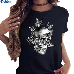 T-shirt d'été noir pour fille, T-shirt graphique, vêtement décontracté, haut respirant, imprimé rose, imprimé papillon, modèle basique - Product Image 5