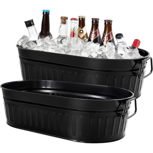 Fabulous Design Galvanized Steel Beverage Tub With Wooden Handles Oval Metal Ice Bucket For Wine Beer And Party <b>Drinks</b> <b>Cooler</b> - Product Image 6