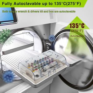 Kit de tournevis universel pour implants, kit de clé dynamométrique autoclavable pour implants dentaires avec cliquet réglable 10-70 Ncm et 16 pièces - Product Image 6