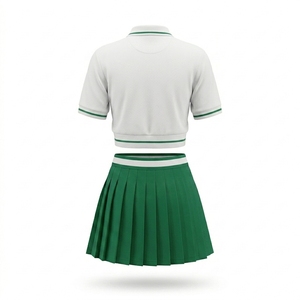 Women's Custom One <b>Set</b> Pickleball Sports Wear <b>White</b> Oxford Polo Elastic Waist Colored Pleated Skort Quick Dry Preppy Style - Product Image 2