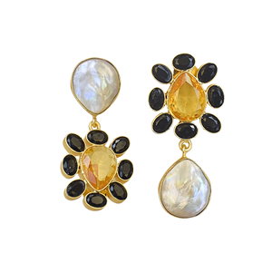 Pendientes de Cristal Amarillo con Perla y Baño de Oro, Joyería de Moda - Product Image 2