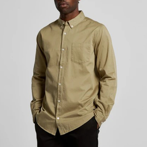 Camisa Elegante de Alta Gama para Hombre, Cuello Mao, Popelina de Algodón, Cierre Frontal, Color Liso, Primavera, Manga Larga, Color Caqui - Product Image 4