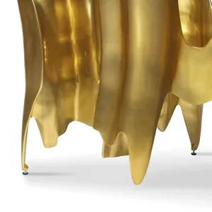 Table basse moderne en laiton avec base sculpturale irrégulière, décoration de meubles de salon intérieur - Product Image 3