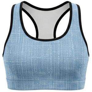 Women's Light Blue Checkered Racerback Sport Bra Scoop Neck Medium Support Breathable Spandex Polyester Yoga <b>Top</b> Seamless Design - Product Image 1