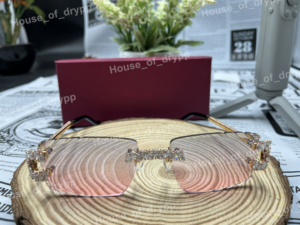 925 Silver Rimless Pear Cut Moissanite Sunglasses Iced Out <b>Frame</b> Gradient Lens Luxury Fashion Eyewear For Men Women Style - Product Image 4