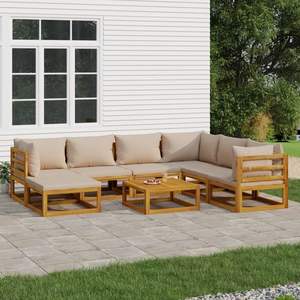 Ensemble de salon de jardin taupe avec bois naturel pour l'aménagement extérieur - Product Image 1