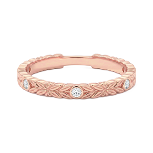 แหวนเพชรทรงกลมแบบฝังลายดอกไม้ ดีไซน์เก๋ วงแหวนทองคำแท้ 14K 18K ลายใบไม้ สามารถสวมซ้อนกันได้ แหวนหมั้นแบบเรียบหรู ฝังเพชรแบบ Bezel - Product Image 3