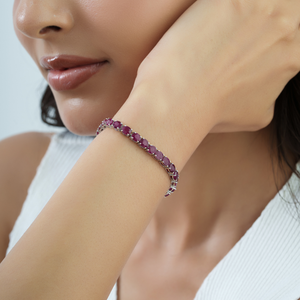 Trendy 925 Sterling Silver Oval Cut 100% Genuine <b>Ruby</b> July Birthstone Fine Tennis <b>Bracelet</b> For Women's - Product Image 2