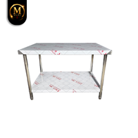 Table de travail de qualité supérieure, grande capacité, finition mate brossée, 2 niveaux, pieds réglables, acier inoxydable, cuisine commerciale