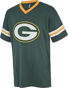 T-shirt vert à col en V des Green Bay Packers avec rayures jaunes et blanches et broderie du logo - Product Image 2