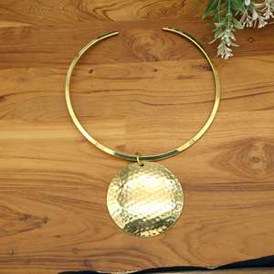 Gold Hammered Disc <b>Statement</b> <b>Necklace</b> Minimalist Collar Modern Bohemian Jewelry for Women Gift - Product Image 1